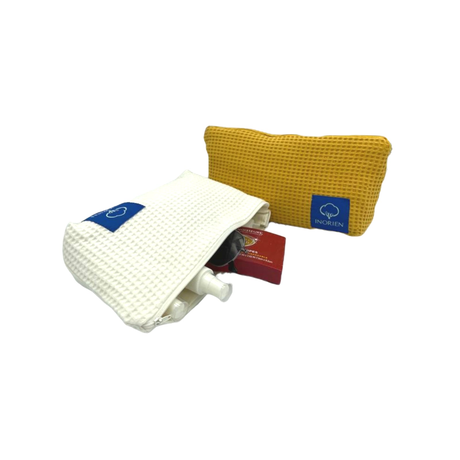 Inorien waffle dokulu seyahat kesesi. Makyaj ürünleri veya bebek malzemeleri taşımak için uygun ölçü.