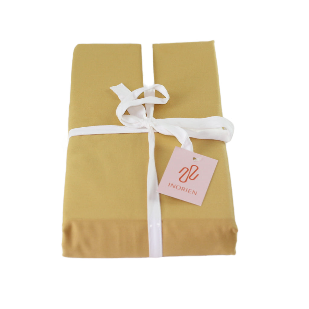 inorien markalı altın sarı pamuk saten nevresim takımı fotoğrafı