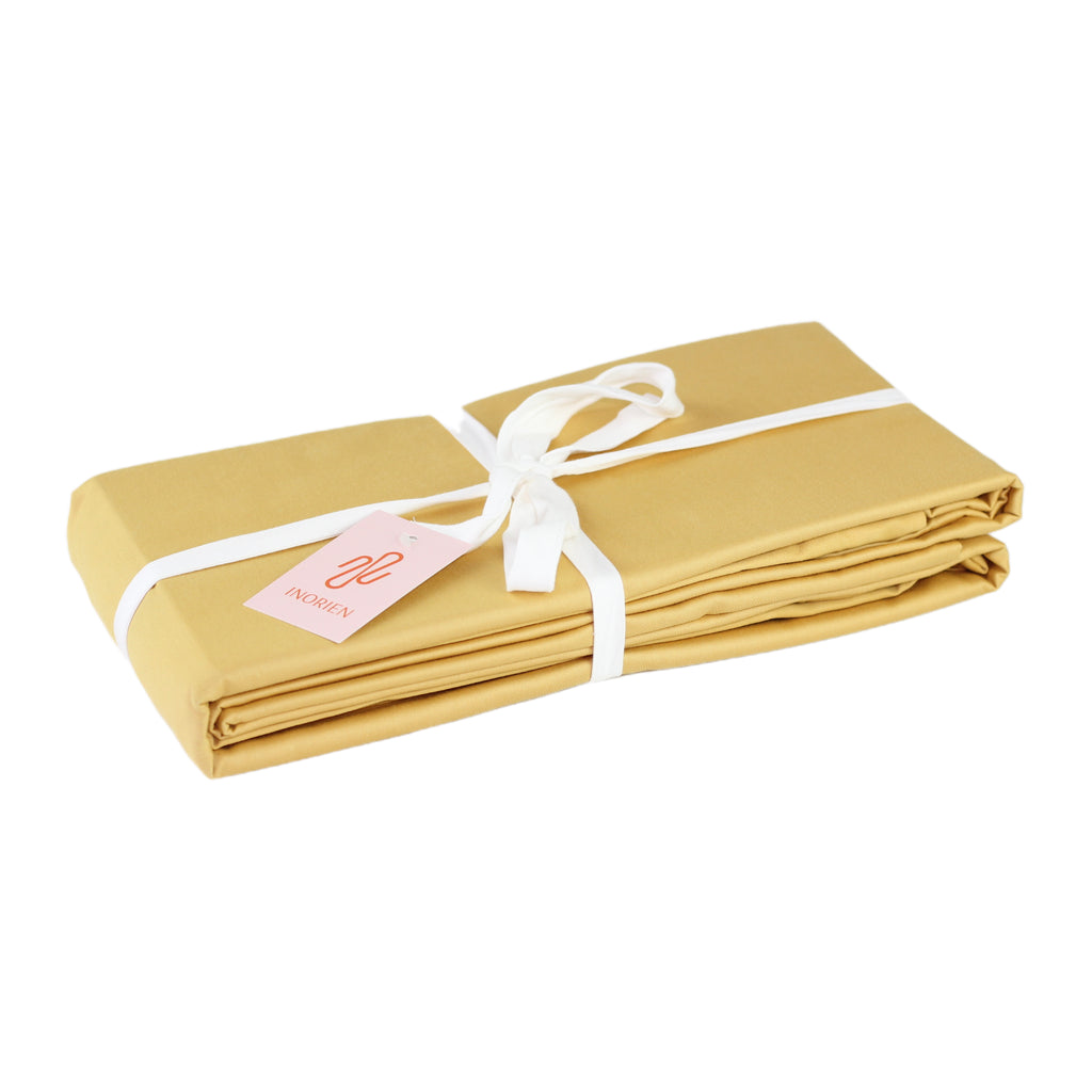 inorien markalı altın sarı pamuk saten nevresim takımı fotoğrafı