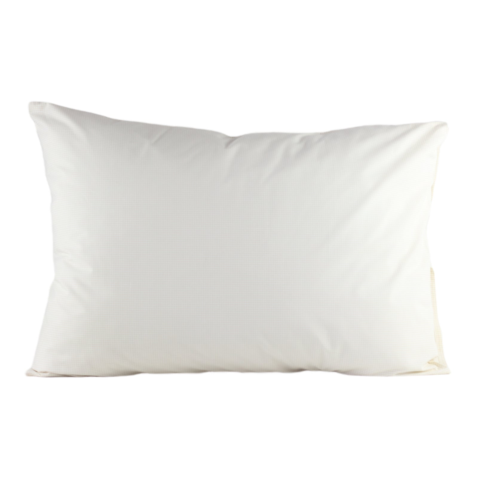 Inorien marka, 50x70 cm ölçülerinde, beyaz zemin üzerine mini bej pötikareli (gingham) desene sahip, 80 tel pamuk saten yastık kılıfı.