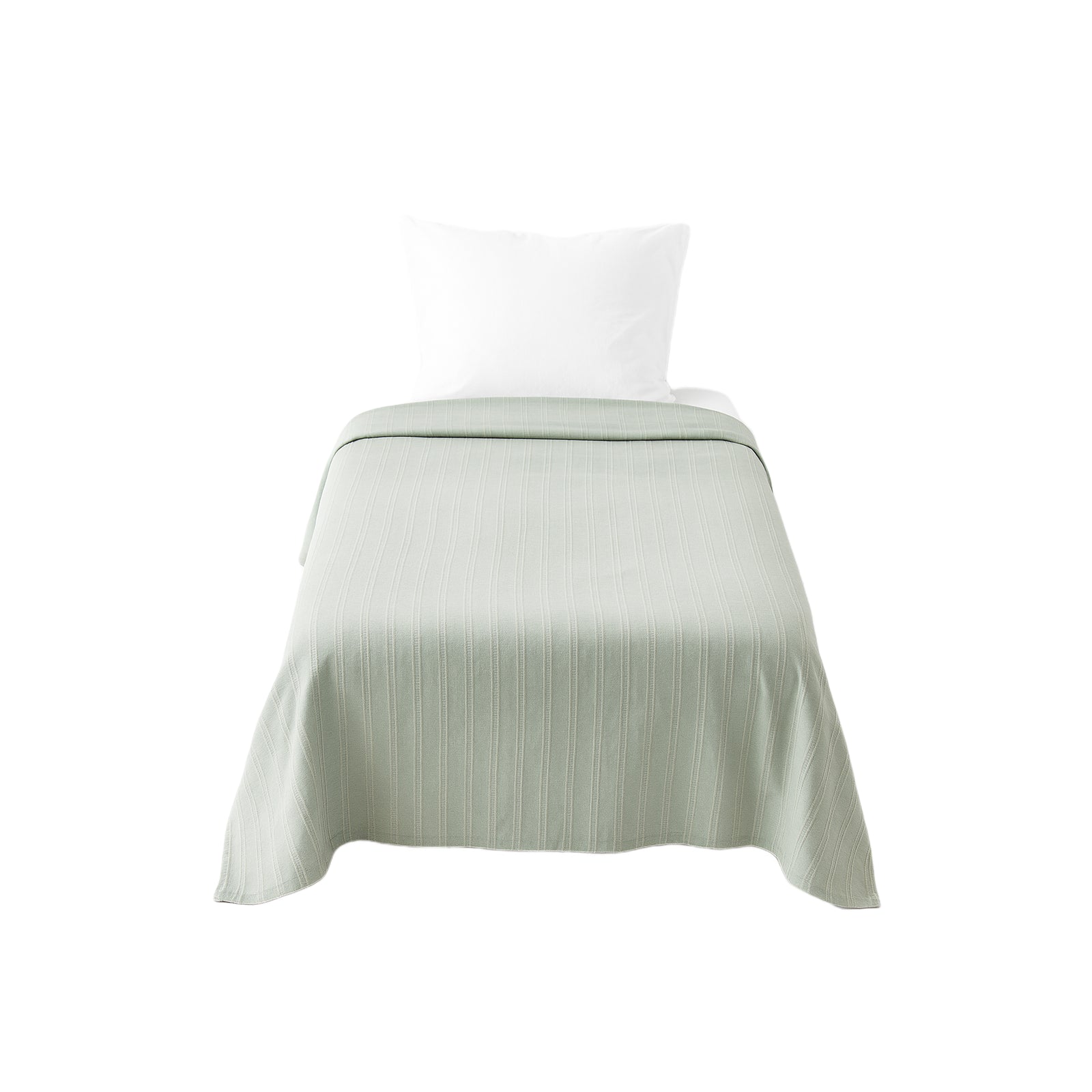 inorien pamuklu solid kumaş çok amaçlı yeşil örtü. Yatak üzerine örtülmüş fotoğraf.