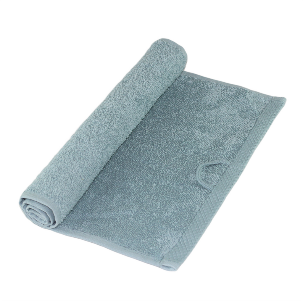 Inorien marka 500 gsm organik pamuk el ve yüz havlusu (30x50 cm), mavi renkte, yoğun dokusu görünecek şekilde katlanmış.